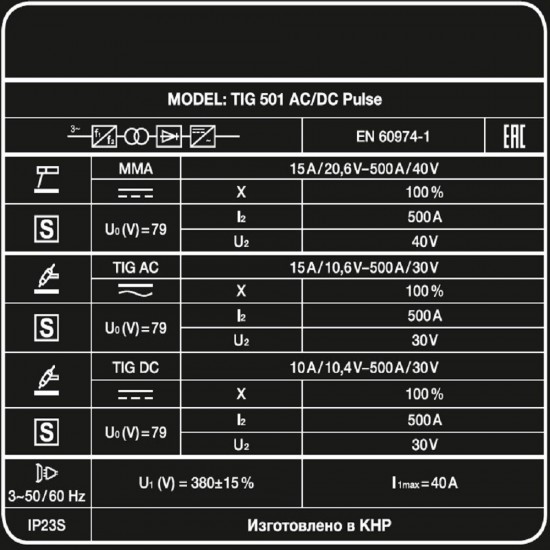 Аппарат аргонодуговой сварки TIG 501 AC/DC Pulse