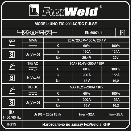 Аппарат аргонодуговой сварки UNO TIG 200 AC/DC PULSE